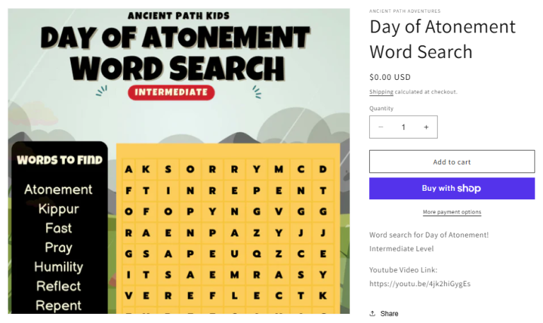Day of Atonement Word Search