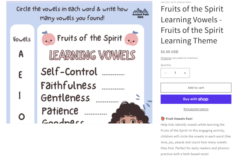 Fruits of the Spirit Learning Vowels