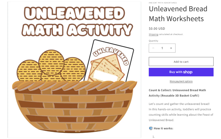 Unleavened Bread Math Worksheets