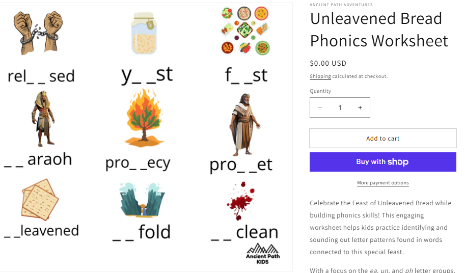 Unleavened Bread Phonics Worksheet
