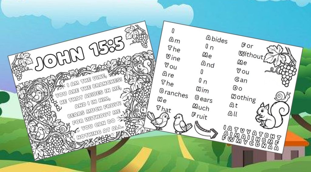 John 15:5 Memory Verse Song Activity Sheet.